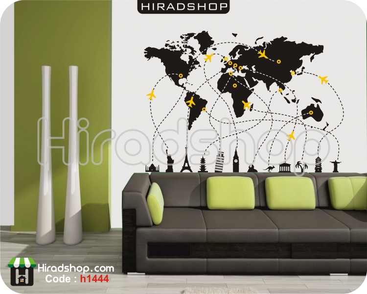 استیکر آژانس هواپیمایی نقشه جهان World Map Wallstickers کد h1444