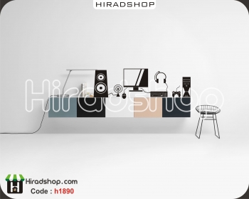 استیکر و برچسب دیواری اداری تکنولوژِی مانیتور کیبورد موس هدفون و کیسMonitor technology, keyboard, mouse, headphones and case wallstickers  کد h1890