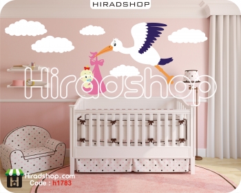 استیکر و برچسب دیواری اتاق کودک لک لک و ابر و بچه stork,baby,sky,cloud wallstickersکد h1783
