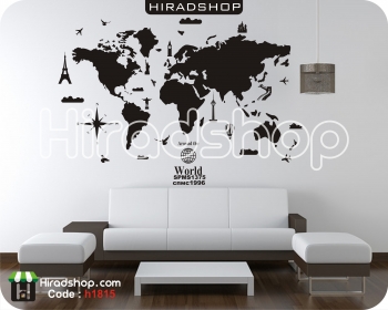 استیکر و برچسب دیواری نقشه جهان آژانس هواپیماییworld map,travel agency wallsticker کدh1815