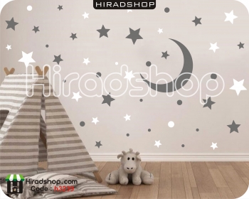 استیکر و برچسب دیواری اتاق کودک ماه و ستارهmoon and stars wallstickers  کد h3239